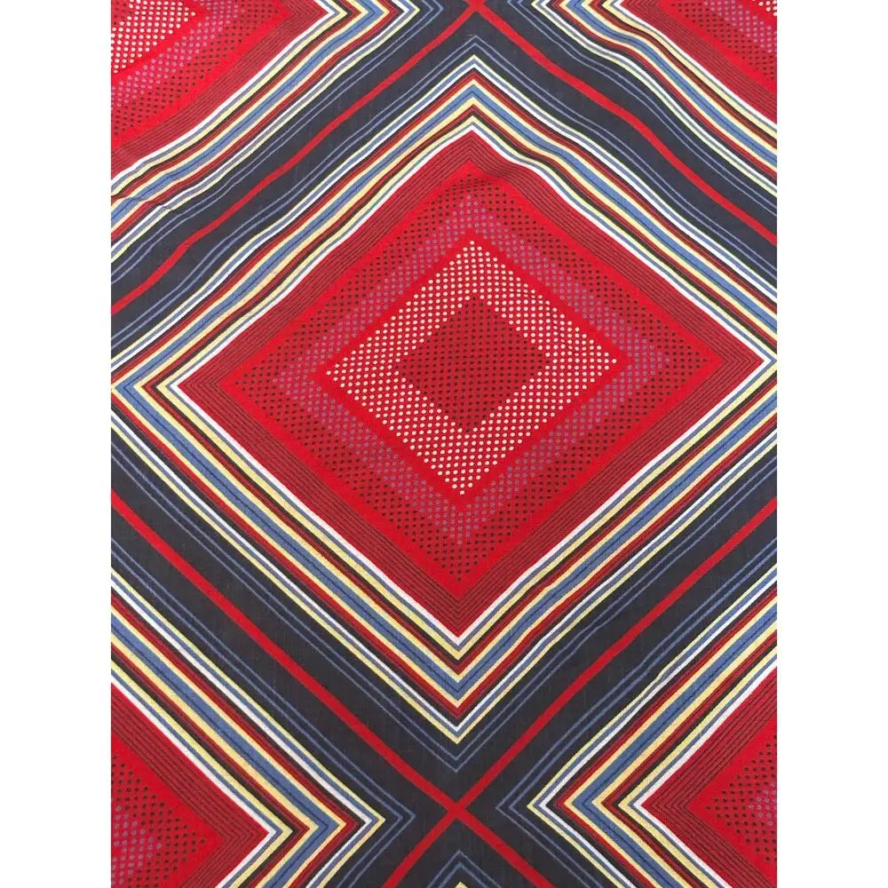Geometric Stripe Square Scarf Shawl Wrap Red Blue Fringed Boho Artsy Layer